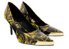 Versace Jeans Couture Black/Gold Baroque Print Cap Toe High Heel Pump-10