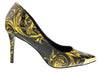 Versace Jeans Couture Black/Gold Baroque Print Cap Toe High Heel Pump