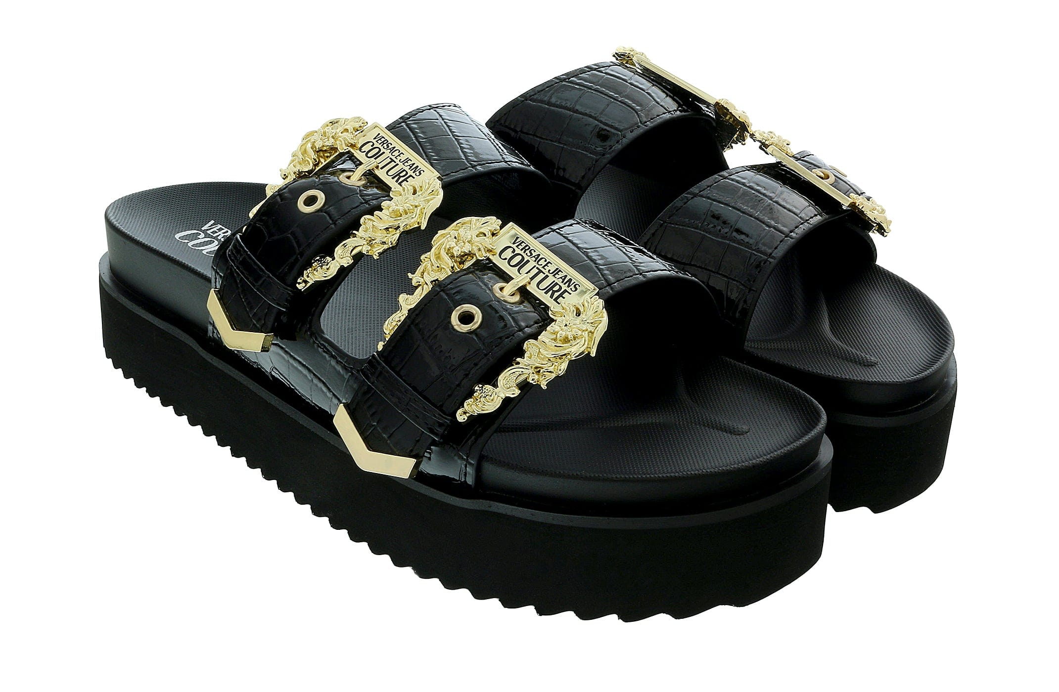 Ventutto Black Crystal Embellished Comfort Sandals-6 for womens