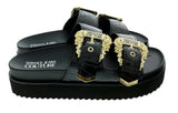 Versace Jeans Couture Black Baroque Buckle Beach Sandal -