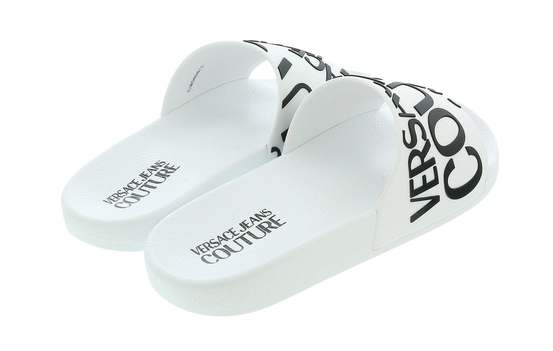 Versace Jeans Couture Womens White Logo Print Slide Sandals