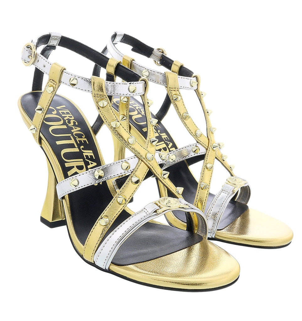 Versace Jeans Couture Gold  High Heel Gold Spike Sandals-