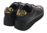 Versace Jeans Couture Black Baroque Print Trim Lace Up Sneakers-