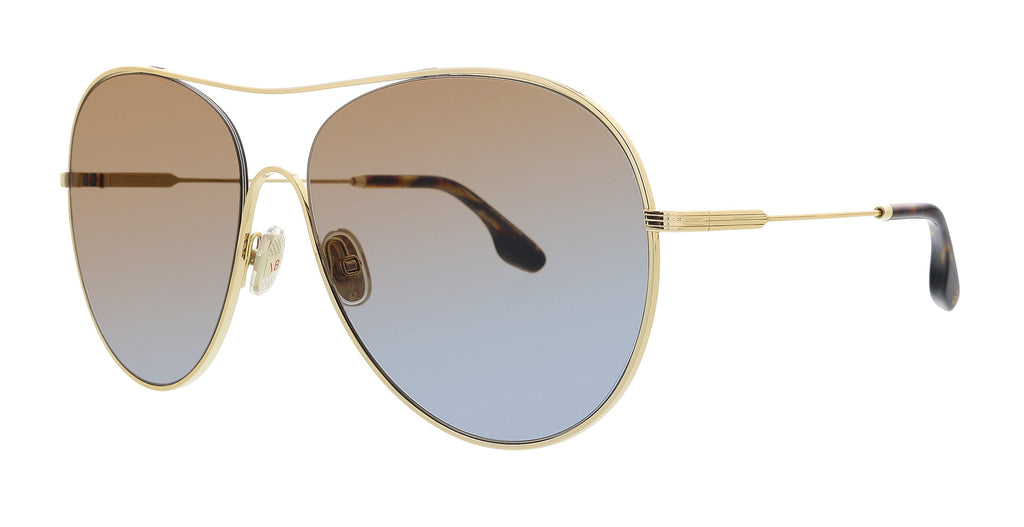 Victoria Beckham  Gold/Blue Semi-Rimless Aviator Sunglasses