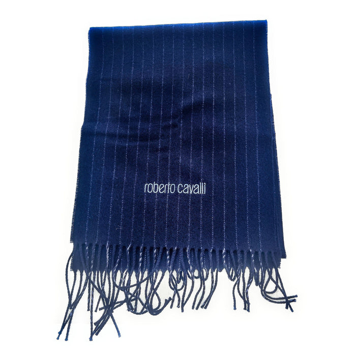 Roberto Cavalli Dark Blue Pinstripe pattern Mens Wool Scarf