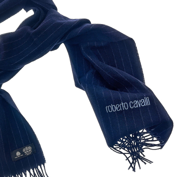 Roberto Cavalli Dark Blue Pinstripe pattern Mens Wool Scarf