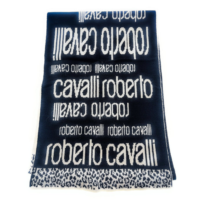 Roberto Cavalli Black & Cream Cheetah print Mens Wool Scarf