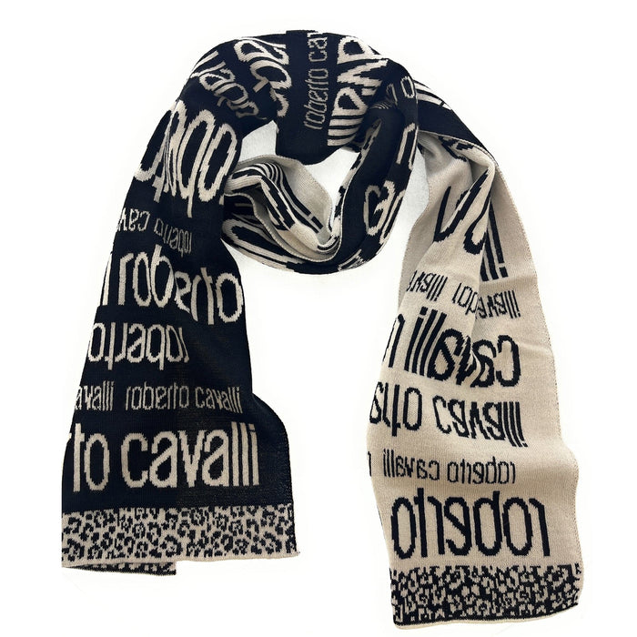 Roberto Cavalli Black & Cream Cheetah print Mens Wool Scarf