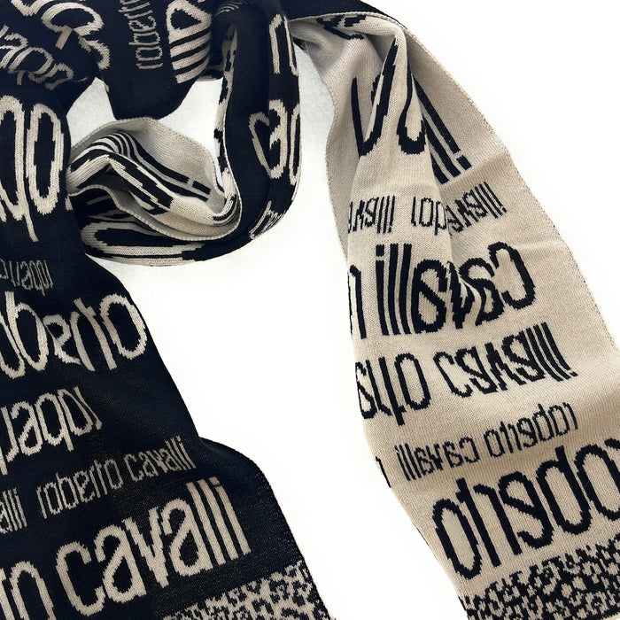 Roberto Cavalli Black & Cream Cheetah print Mens Wool Scarf