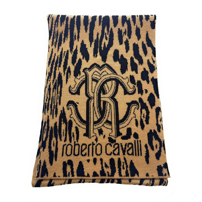 Roberto Cavalli Orange & Black Spotted Tiger stripe Mens Wool Scarf
