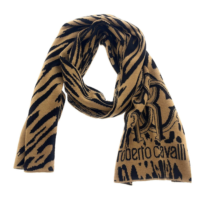 Roberto Cavalli Orange & Black Spotted Tiger stripe Mens Wool Scarf