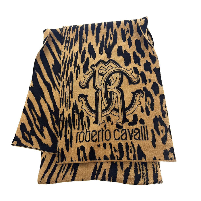 Roberto Cavalli Orange & Black Spotted Tiger stripe Mens Wool Scarf