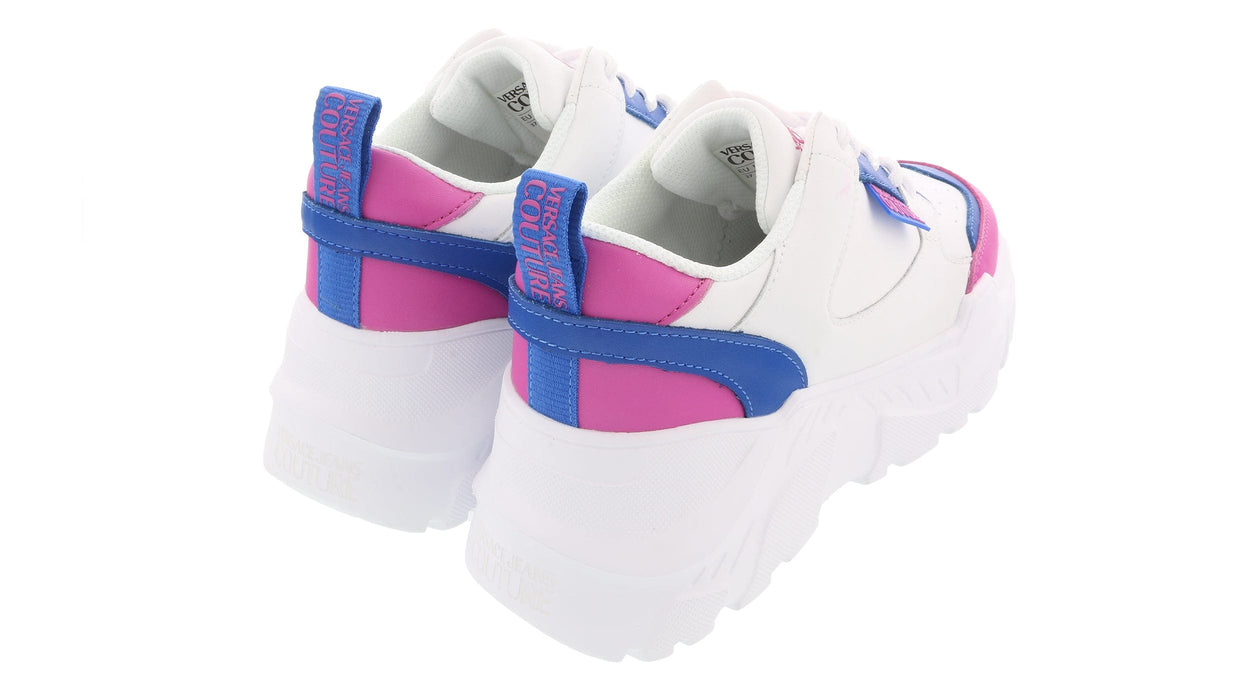 Versace Jeans Couture Womens White Blue Signature Fashion Sneakers