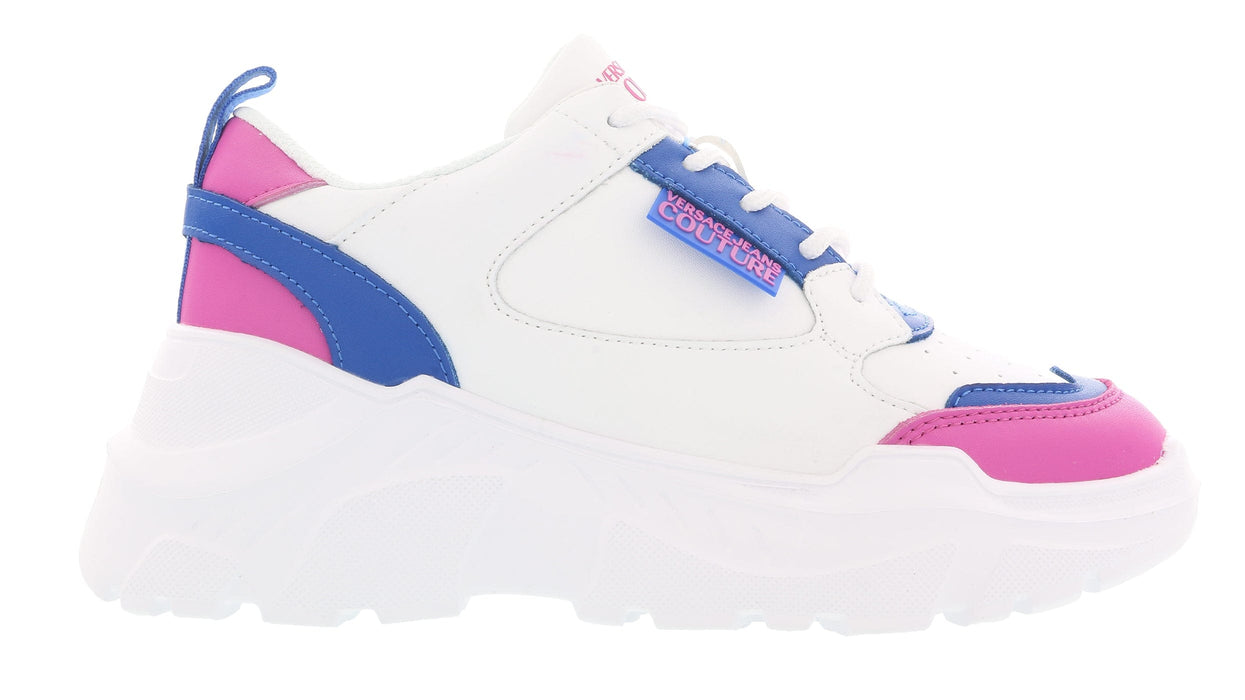 Versace Jeans Couture Womens White Blue Signature Fashion Sneakers