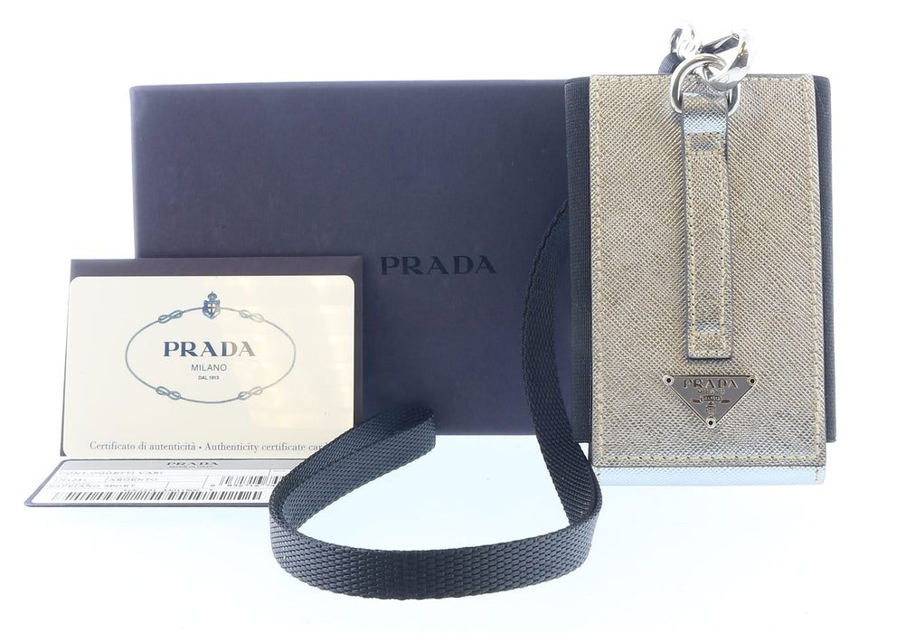 Prada Signature Silver Leather Handbag Accessory Charm