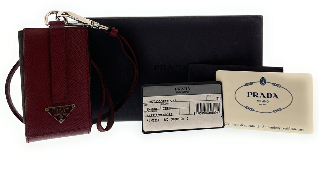 Prada Burgundy Leather Signature Ipod Case Accessory Bag Charm