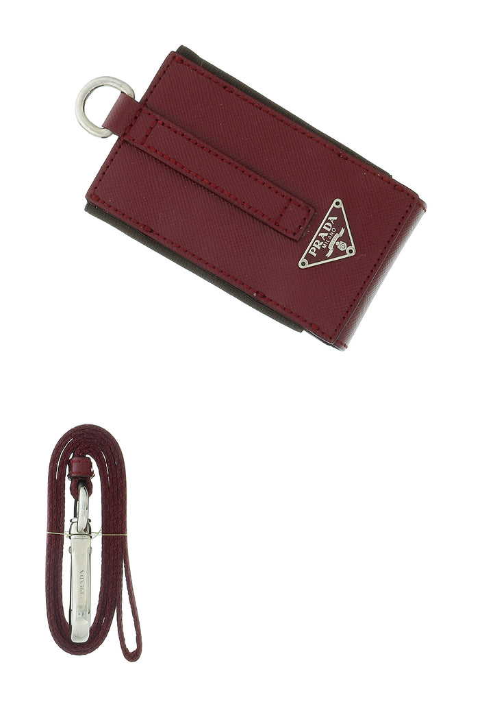 Prada Burgundy Leather Signature Ipod Case Accessory Bag Charm