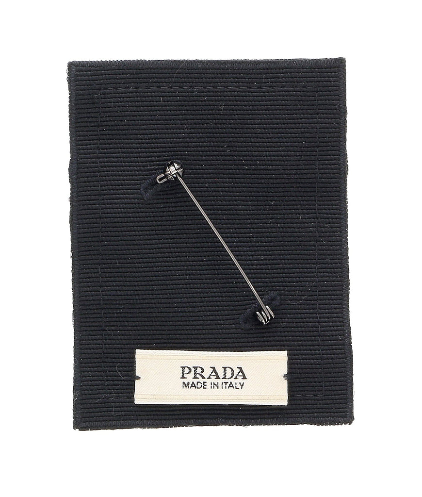Prada Black Fabric Beaded Elegant Brooch Pin-one size