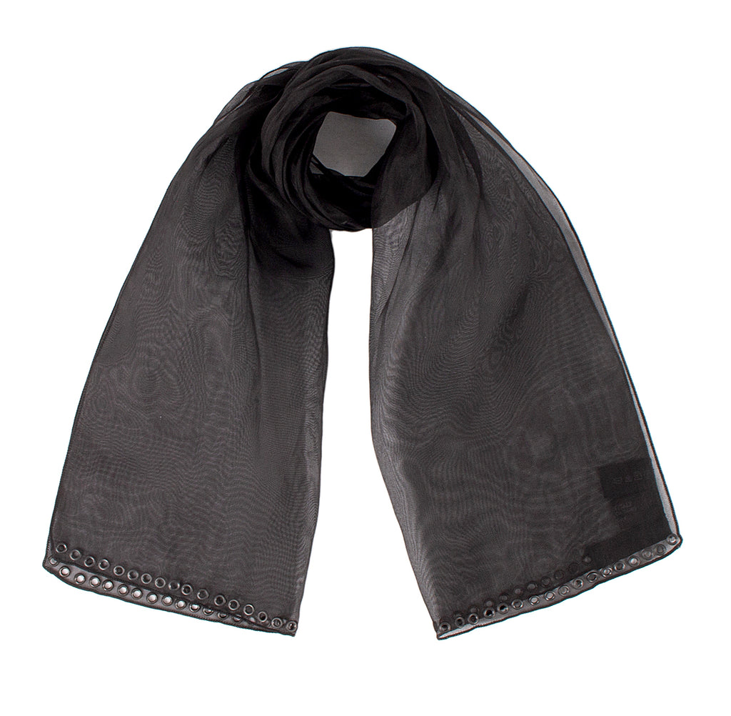 Prada Black Chiffon Embellished Scarf