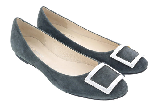 Daniela Fargion Sage/Silver Suede Square Buckle Flat Ballerina Shoes-