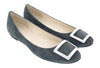 Daniela Fargion Sage/Silver Suede Square Buckle Flat Ballerina Shoes-8