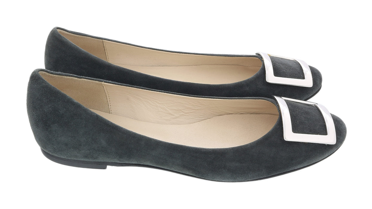 Daniela Fargion Sage/Silver Suede Square Buckle Flat Ballerina Shoes-