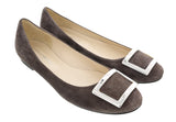 Daniela Fargion Brown/Silver Suede Square Buckle Flat Ballerina Shoes-