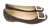 Daniela Fargion Brown/Silver Suede Square Buckle Flat Ballerina Shoes-