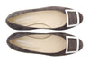 Daniela Fargion Brown/Silver Suede Square Buckle Flat Ballerina Shoes-