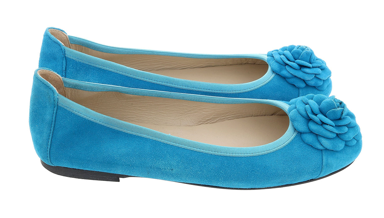 Daniela Fargion Fuschia Suede Camelia Toe Flat Suede Ballerina Shoes-