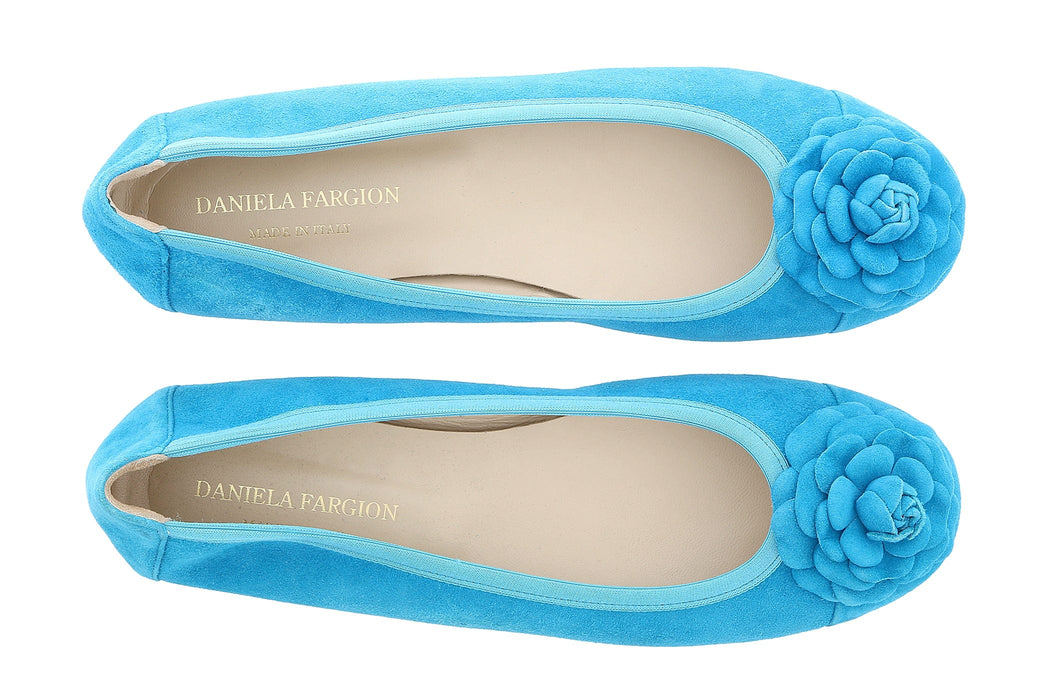 Daniela Fargion Fuschia Suede Camelia Toe Flat Suede Ballerina Shoes-