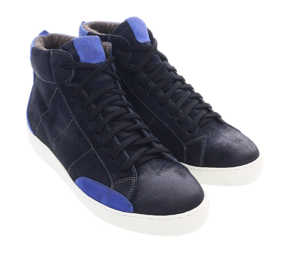 Daniela Fargion Black Blue Suede Mid Top Distressed Leather Fashion Sneakers-7