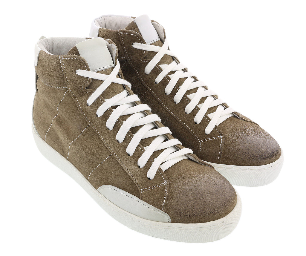 Daniela Fargion Camel Suede Mid Top Distressed Leather Fashion Sneakers-7