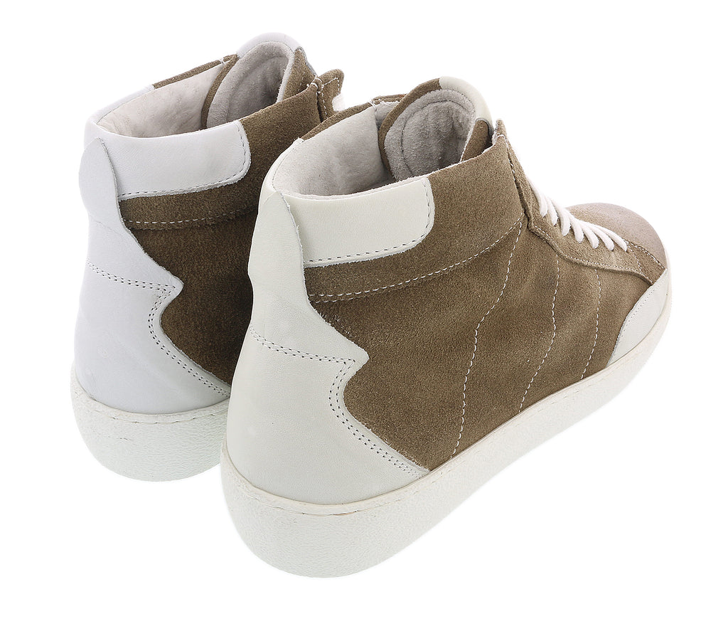 Daniela Fargion Camel Suede Suede Mid Top Distressed Leather Fashion Sneakers-