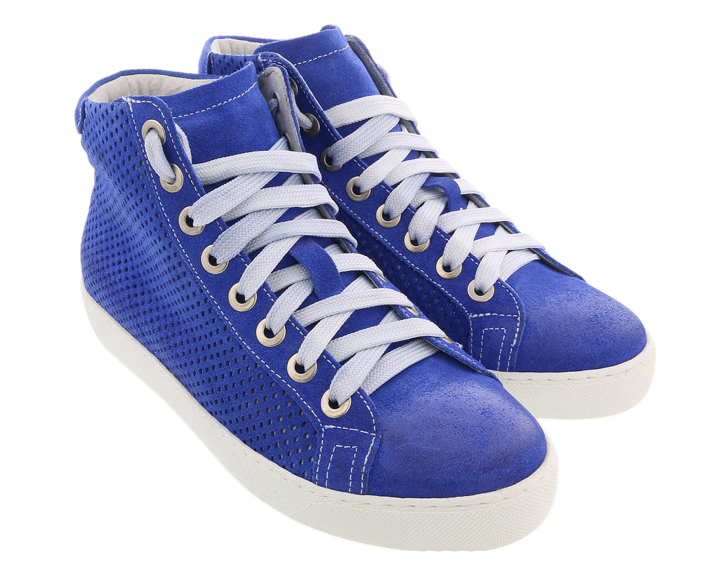 Daniela Fargion Cobalt Blue Suede Mid Top Leather Fashion Sneakers-37