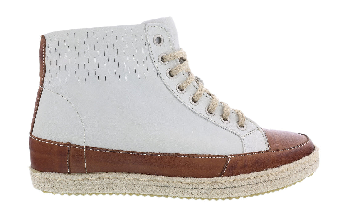 Daniela Fargion Tan White Leather Espadrille High Top Sneakers-