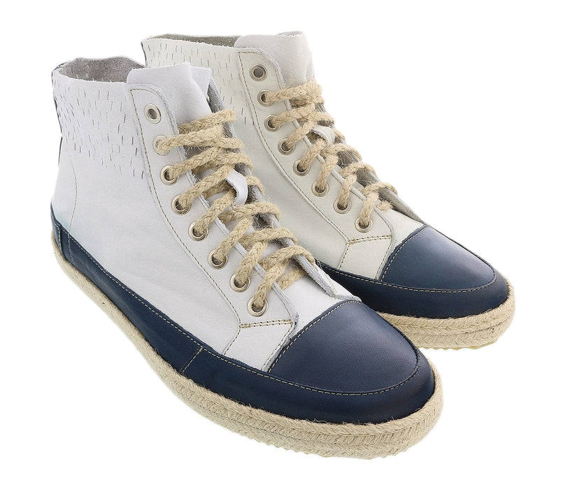 Daniela Fargion Blue White Leather Espadrille High Top Sneakers-
