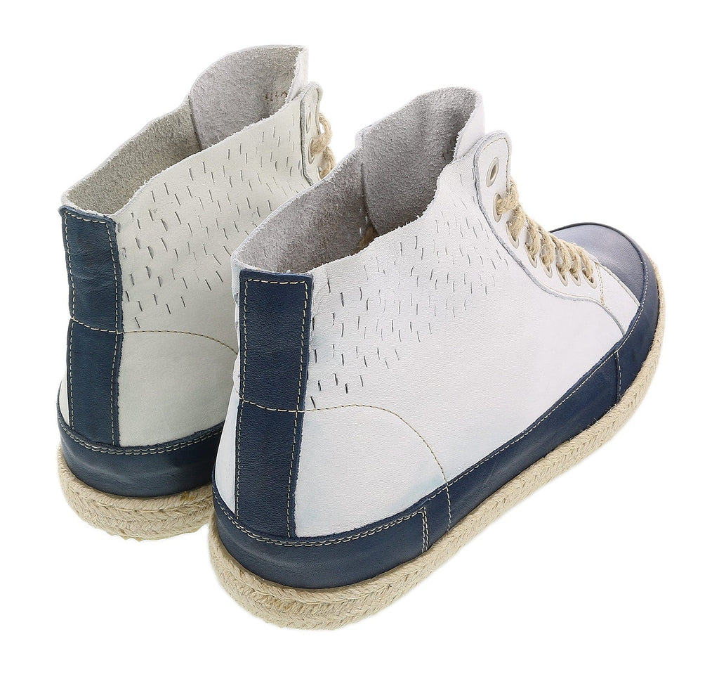 Daniela Fargion Blue White Leather Espadrille High Top Sneakers-