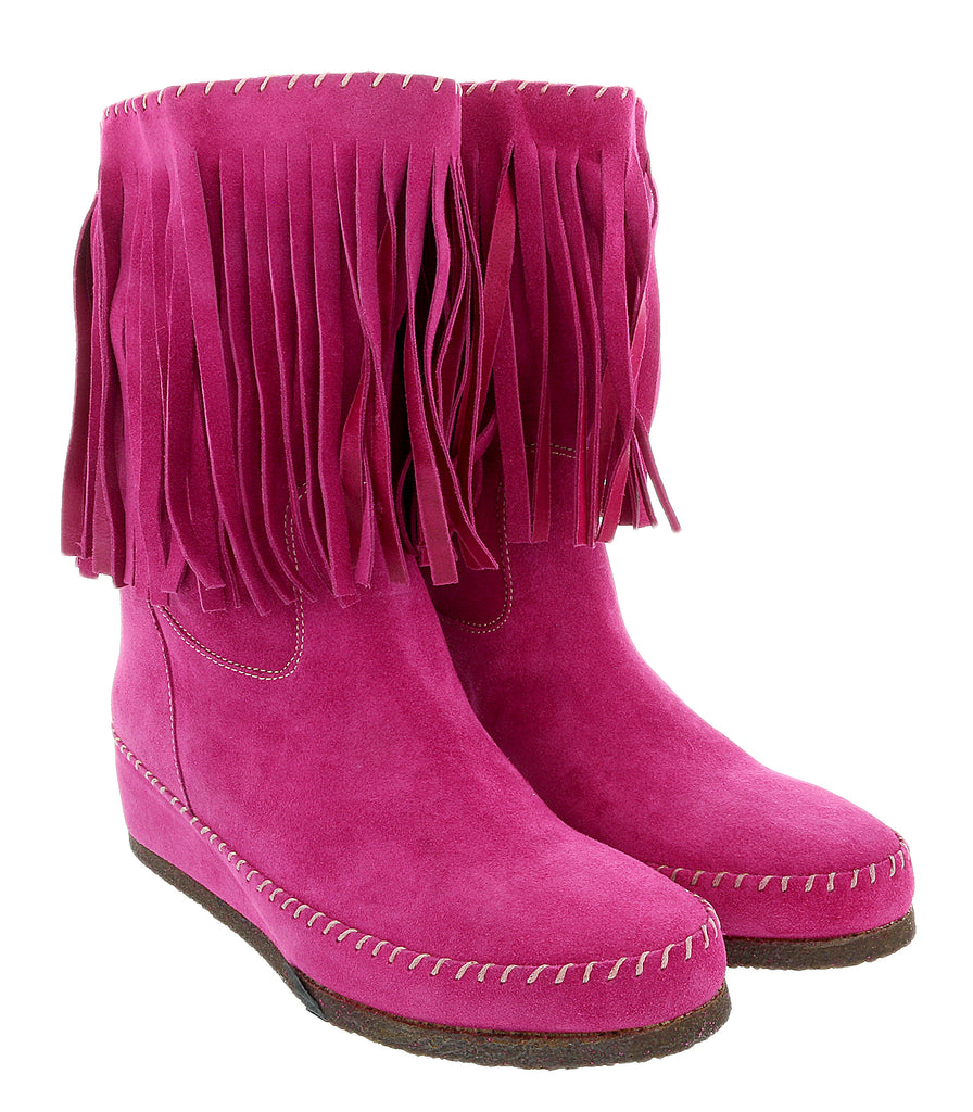 Daniela Fargion Fuschia Suede Mid Calf Low Wedge Heel Boots-9