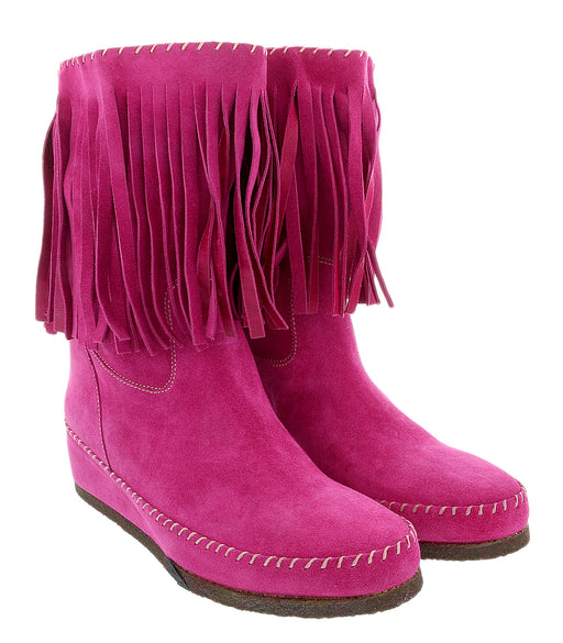 Daniela Fargion Fuschia Suede Suede Mid Calf Low Wedge Heel Boots-