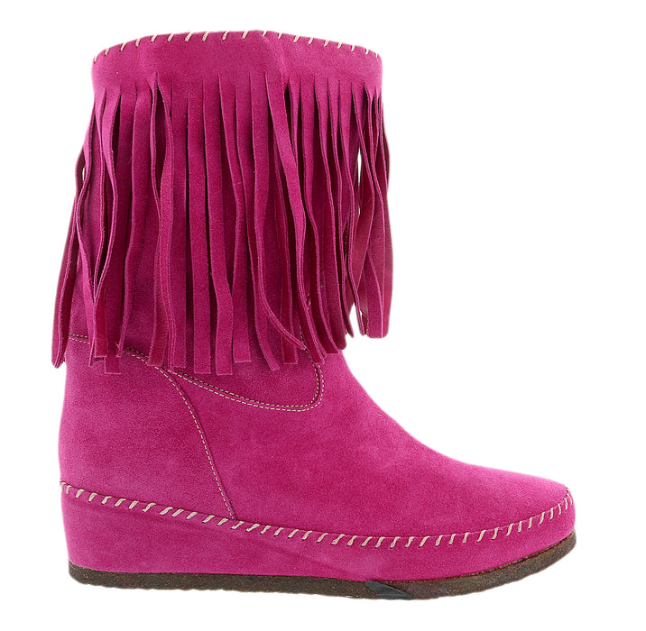 Daniela Fargion Fuschia Suede Suede Mid Calf Low Wedge Heel Boots-