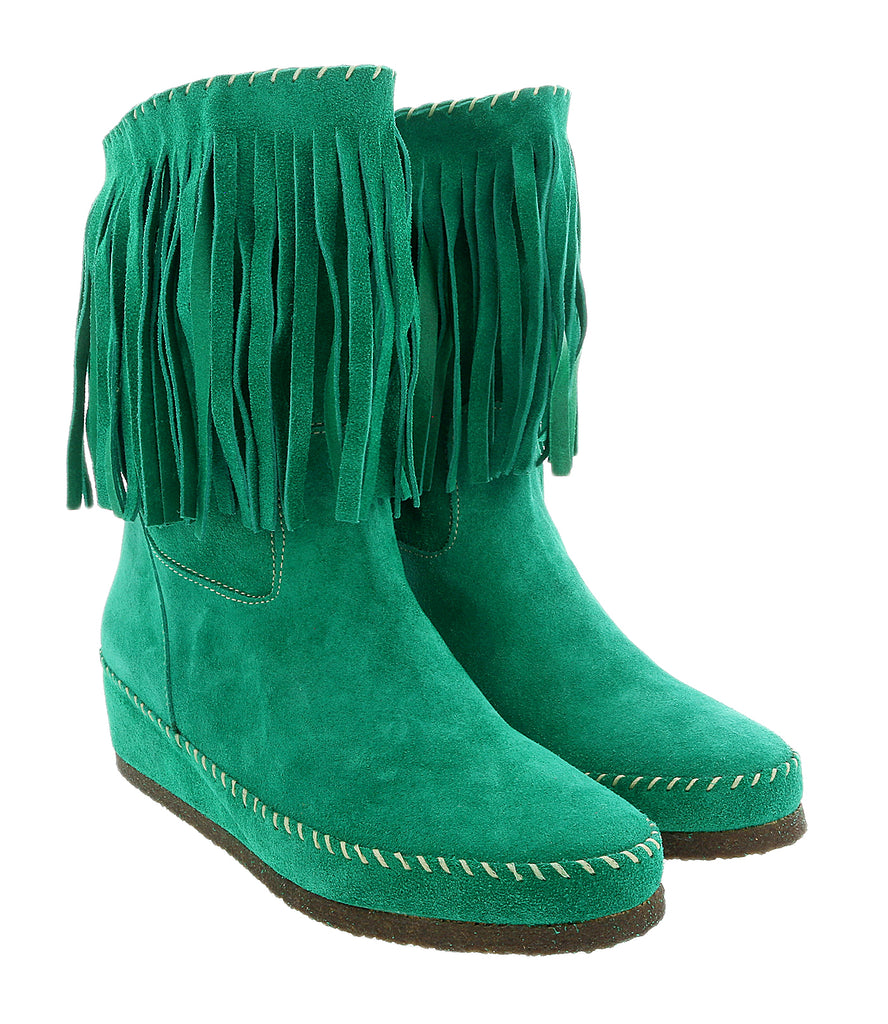 Daniela Fargion Green Suede Mid Calf Low Wedge Heel Boots-9