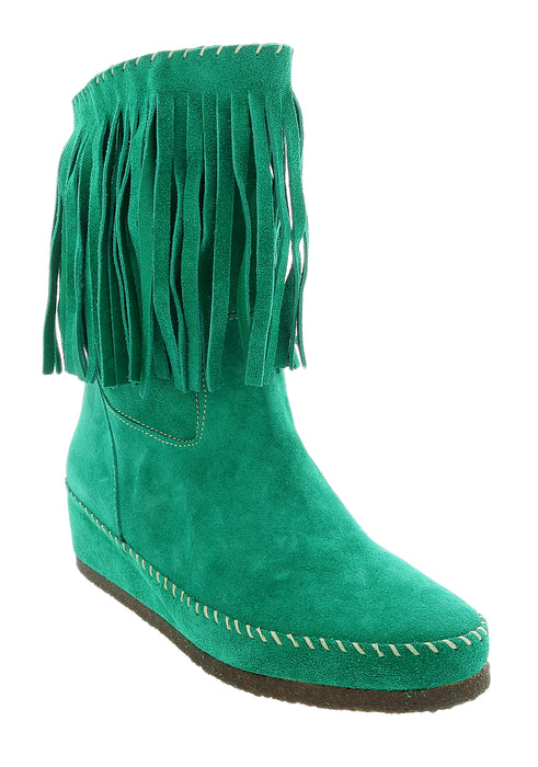 Daniela Fargion Green Suede Suede Mid Calf Low Wedge Heel Boots-