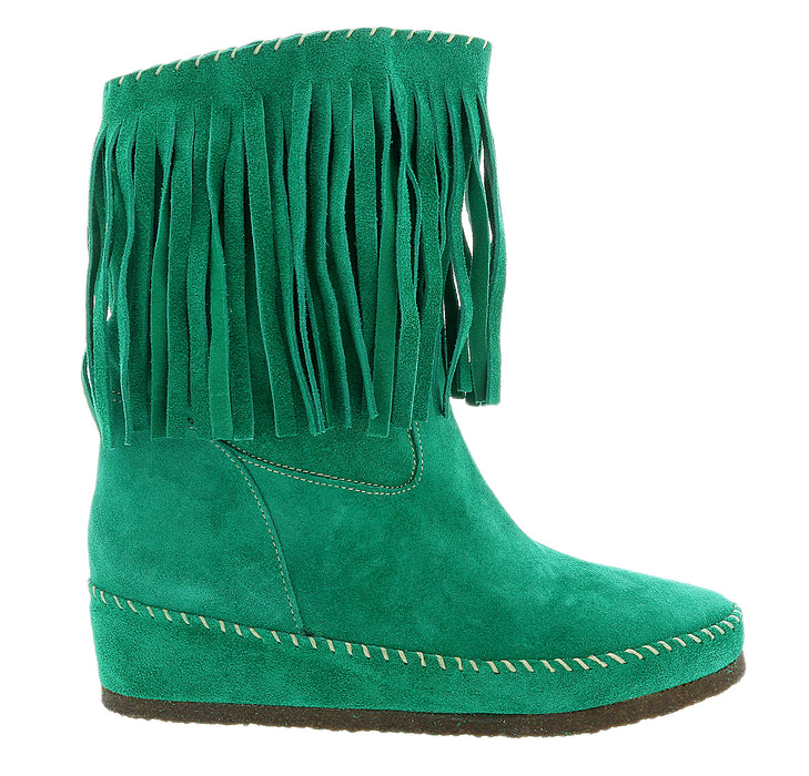 Daniela Fargion Green Suede Suede Mid Calf Low Wedge Heel Boots-