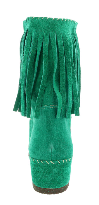 Daniela Fargion Green Suede Suede Mid Calf Low Wedge Heel Boots-