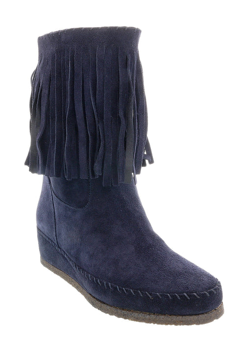 Daniela Fargion Blue Suede Suede Mid Calf Low Wedge Heel Boots-