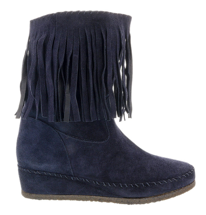 Daniela Fargion Blue Suede Suede Mid Calf Low Wedge Heel Boots-