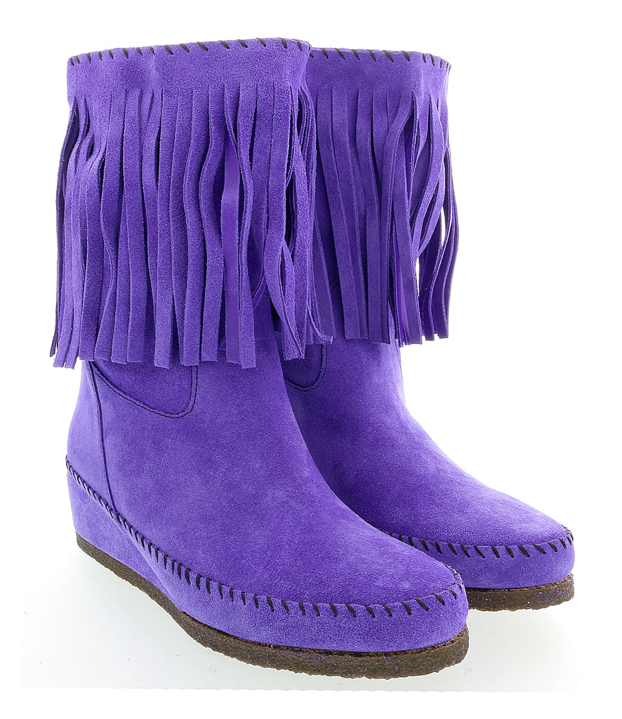 Daniela Fargion Violet Suede Mid Calf Low Wedge Heel Boots-7