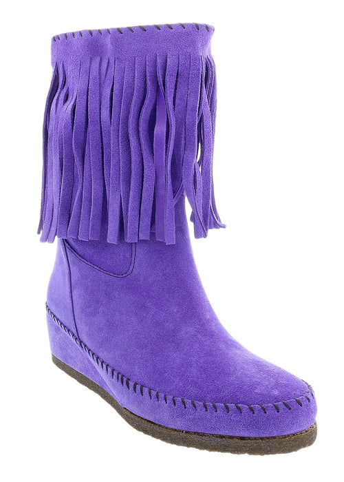 Daniela Fargion Violet Suede Suede Mid Calf Low Wedge Heel Boots-