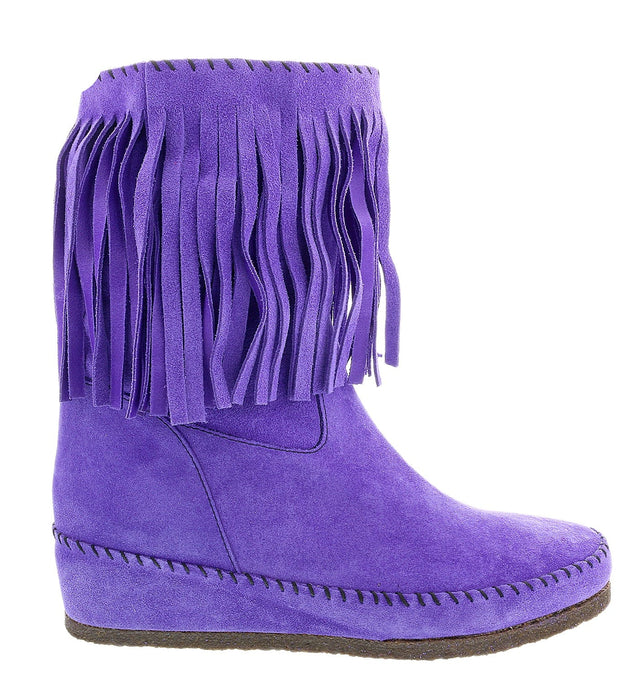 Daniela Fargion Violet Suede Suede Mid Calf Low Wedge Heel Boots-